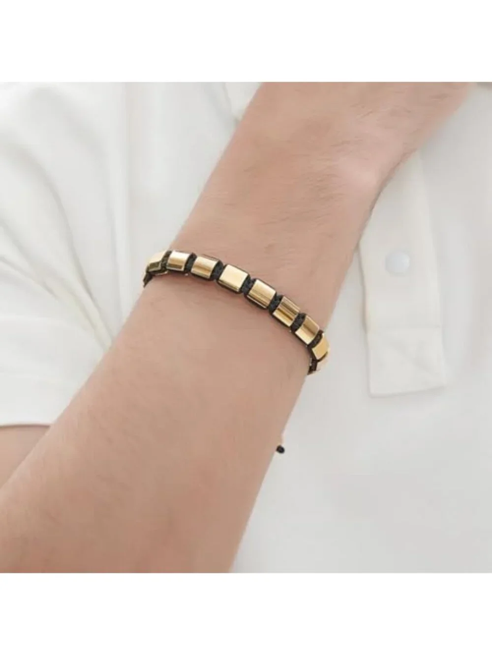 Men's Adjustable 18K Gold Plated Chain Link Bracelet with Beads - Stylish